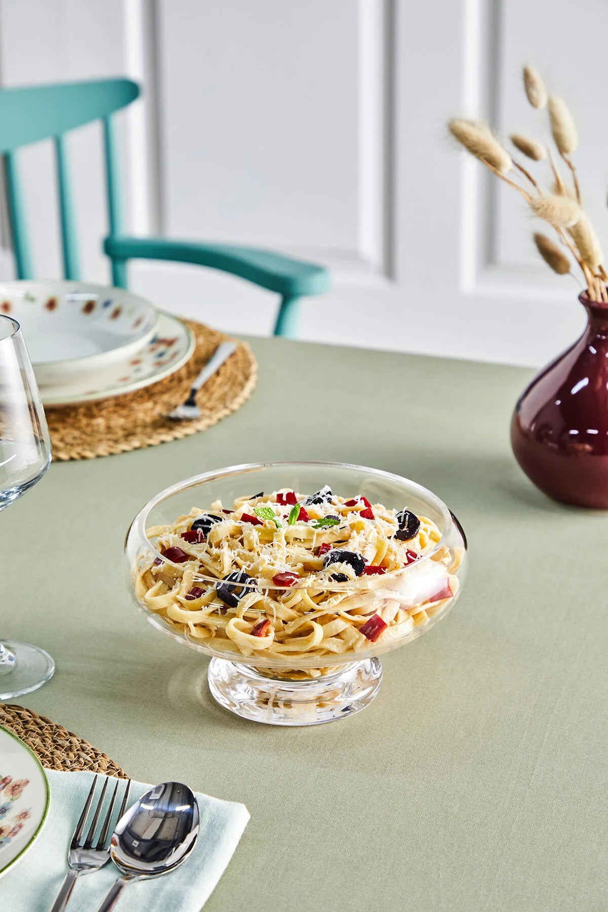 Ay Model Ayaklı El Yapımı Cam Salata ve Sunum Kasesi