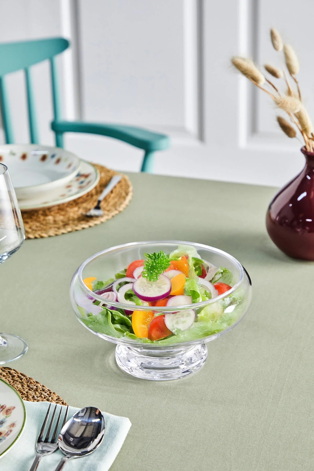 Ay Model Ayaklı El Yapımı Cam Salata ve Sunum Kasesi