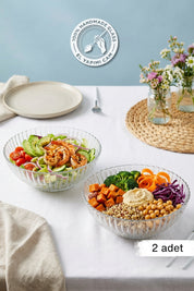 Selen Concept Çuha Model El Yapımı Cam Salata ve Sunum Kasesi 2'li Set