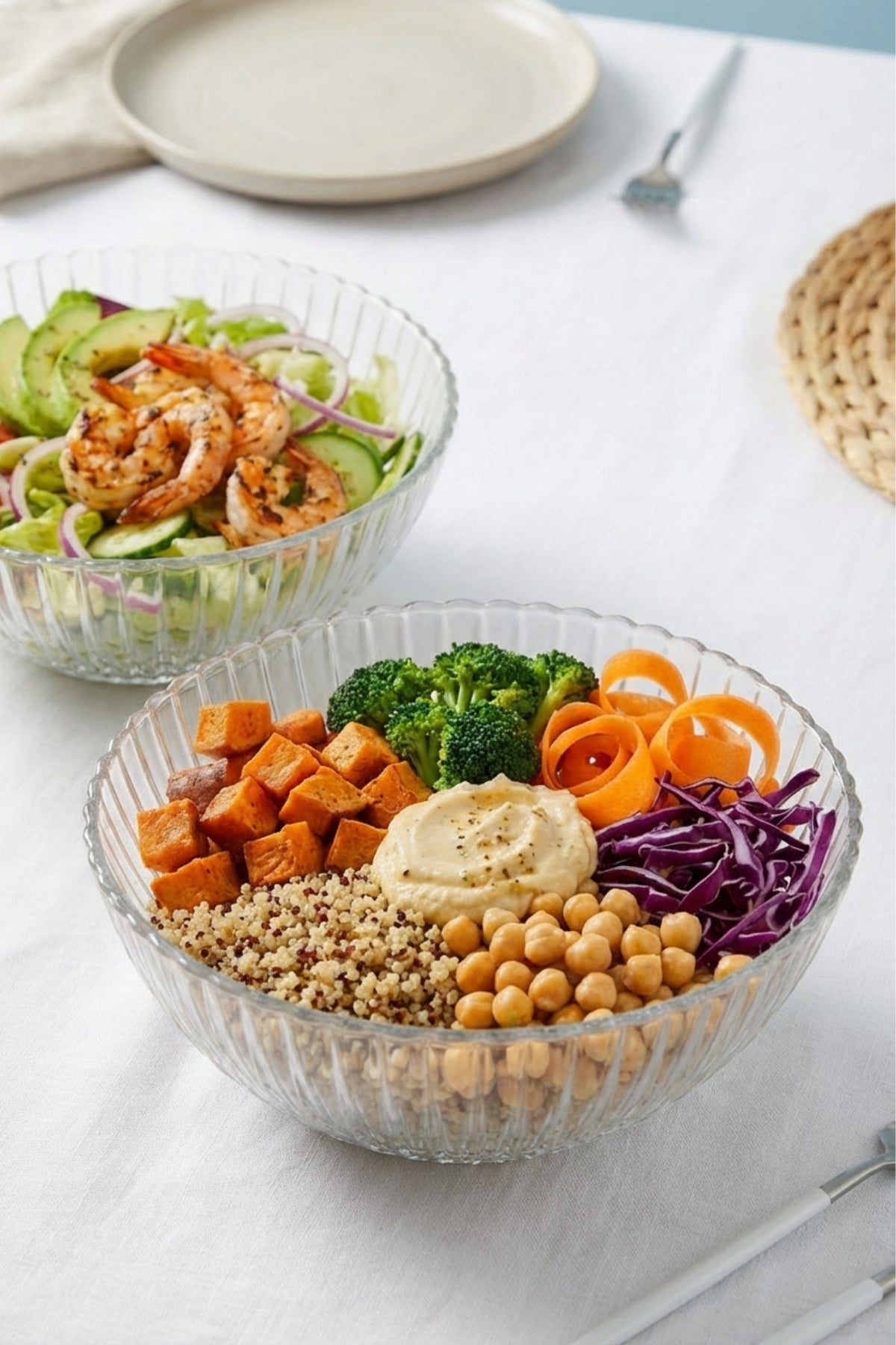 Selen Concept Çuha Model El Yapımı Cam Salata ve Sunum Kasesi 2'li Set