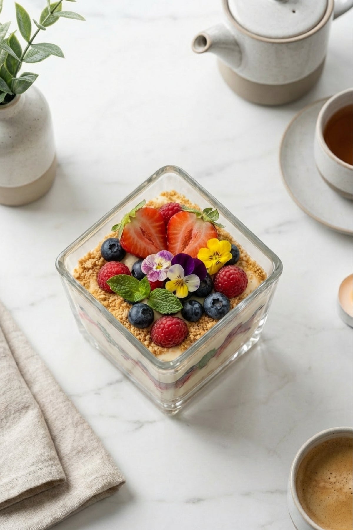 Selen Concept El Yapımı Cam Kare Magnolya ve Tatlı Kasesi Tekli