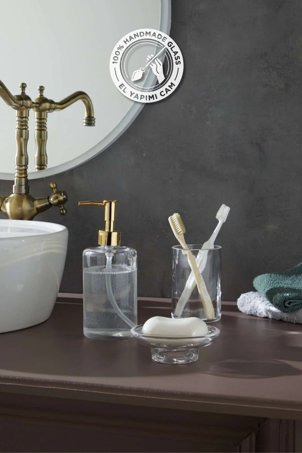 Glamis Clean Model El Yapımı Cam Banyo Seti 3'lü Takım