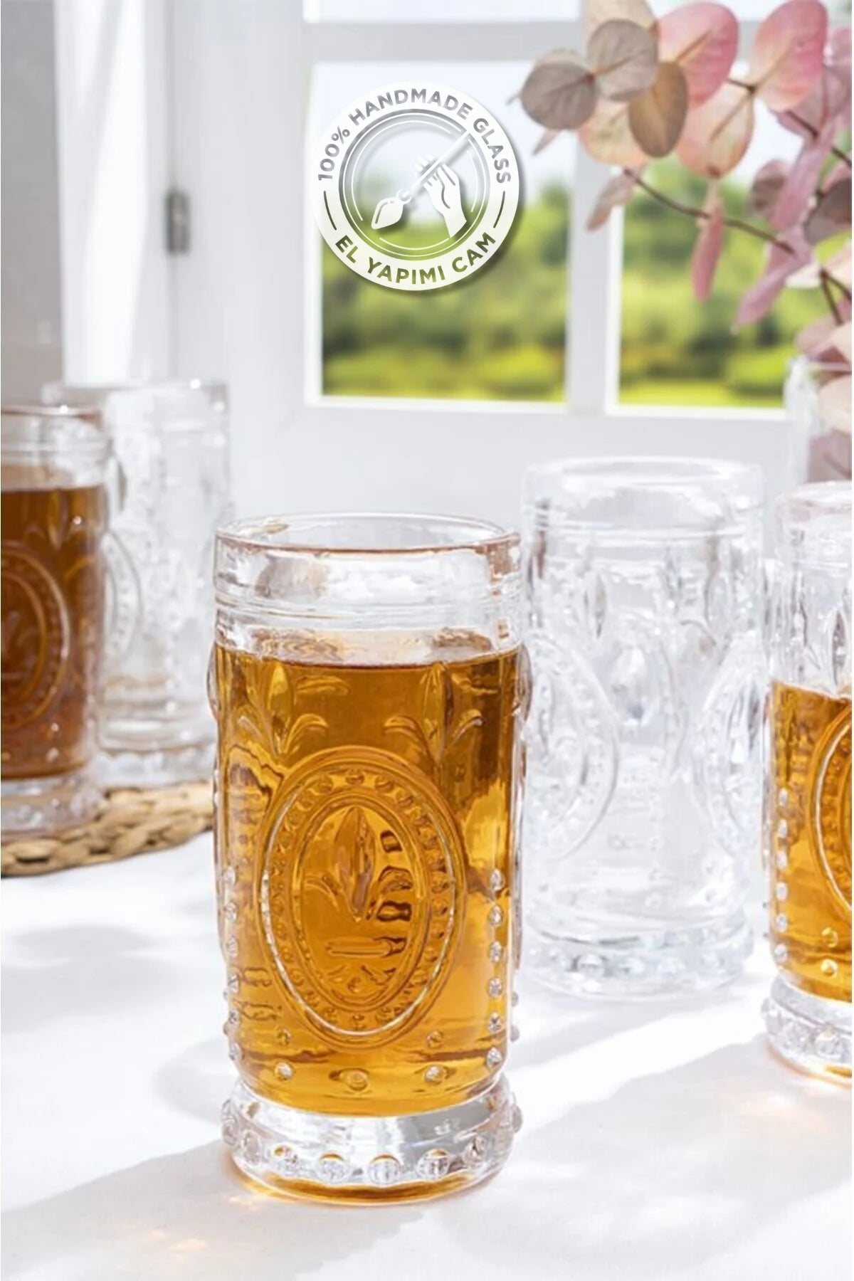 Glamis Fleur De Lis Model El Yapımı Cam Bardak 4'lü Set