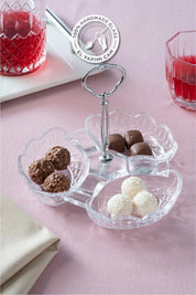 Glamis Kafes Model 3 Bölmeli Metal Saplı El Yapımı Cam Çerezlik