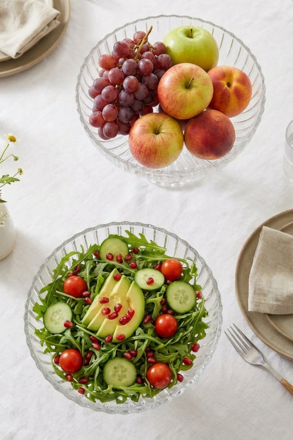 Selen Concept Linea Damla Model Ayaklı El Yapımı Cam Salata Ve Meyve Kasesi 2'li Set