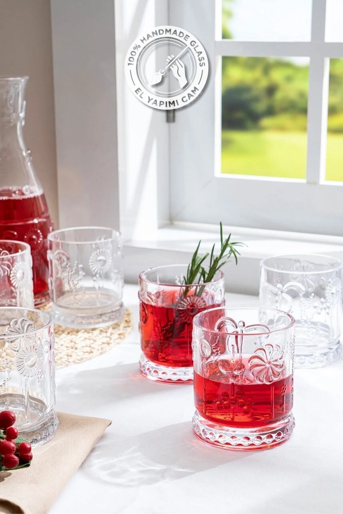 Glamis Bahar Model El Yapımı Cam Bardak 4'lü Set - Şık Tasarım ve Dayanıklı Materyal