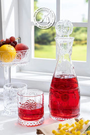 Glamis Bahar Model El Yapımı Cam Karaf 2 Bardaklı Set - 2 Bardaklı, El Yapımı, Çiçek Desenli, 1 Litre Hacim