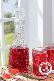 Glamis Fleur De Lis Model El Yapımı Cam Karaf 2 Bardaklı Set