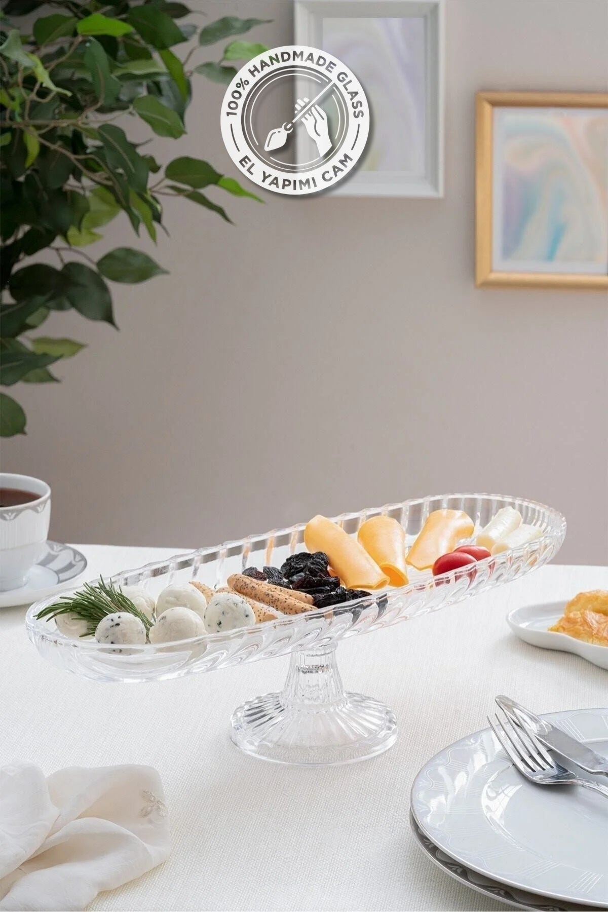 Glamis  El Yapımı Cam Ayaklı Balık Model Kayık Tabak - Dayanıklı ve Şık Tasarım