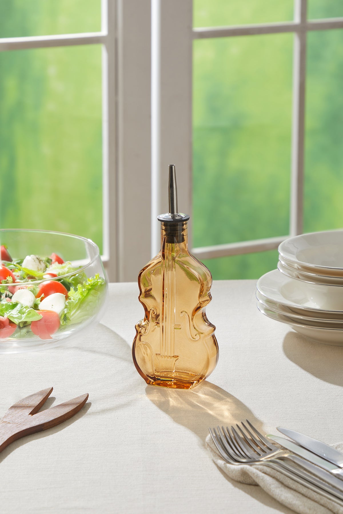 Selen Concept Keman Model El Yapımı Cam Yağdanlık Amber Renk