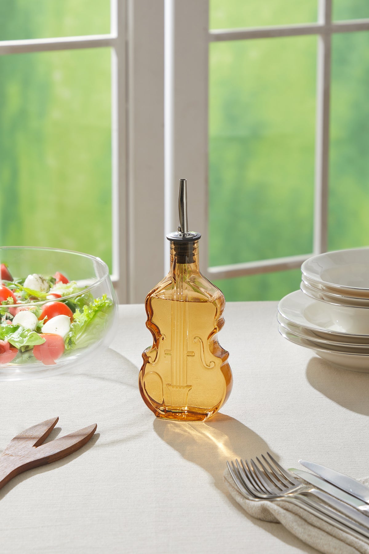 Selen Concept Keman Model El Yapımı Cam Yağdanlık Amber Renk