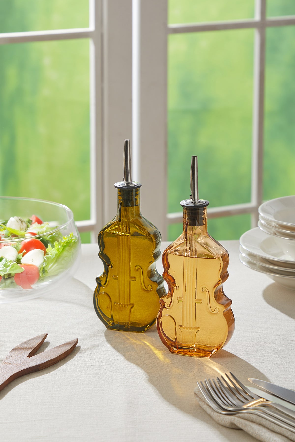 Keman Model El Yapımı Cam Yağdanlık 2'li Set